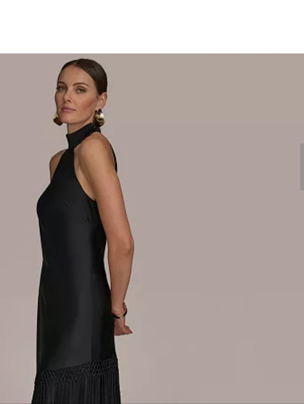 Donna Karan New York Black Halter Fringe Maxi Dress Size 12 NWT MSRP $389 Party - Picture 3 of 10